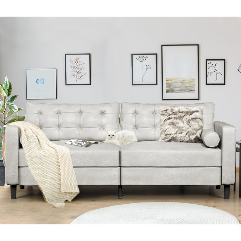 Palardy 4 Seater Faux Leather Sofa, Beige