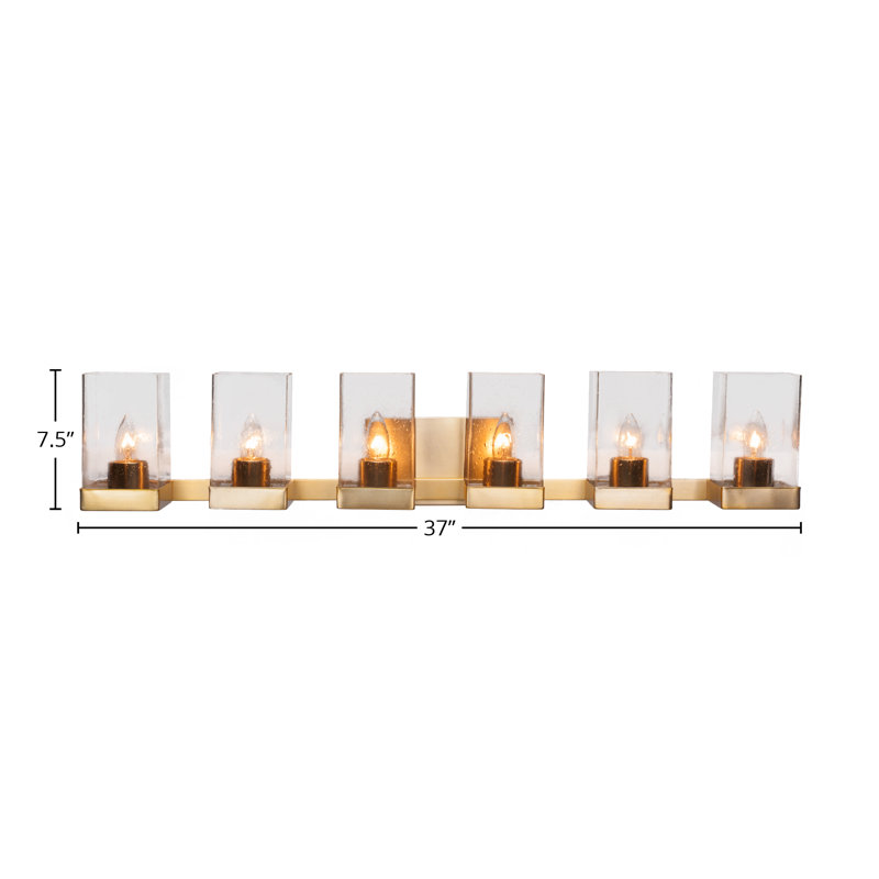 Barre d'éclairage de salle de bain 6 lumières Dace avec verre carré 4 po, Laiton New Age, Bulle transparente