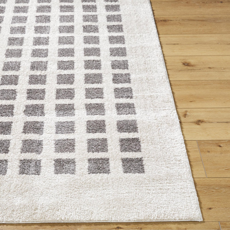 Tapis en polyester tissé à la machine à motif géométrique beige clair Kyro, Rectangle 6 pi 7 po x 9 pi