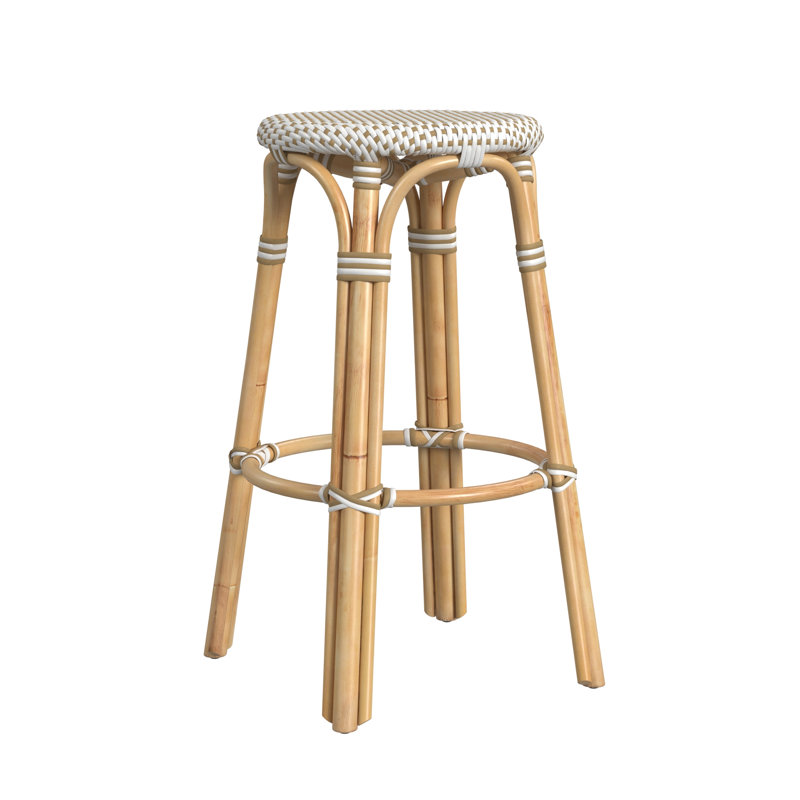 Tobias Rattan Bar Stool & Counter Stool, Bar Stool (30" Seat Height), White/Tan Dot/Natural Rattan Frame