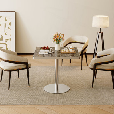 Table carrée bistro moderne tulipe 31,5 pouces avec plateau en faux marbre, facile à assembler, structure en métal robuste