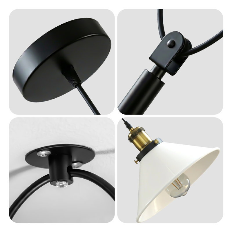 Anahla 1-Light Modern Industrial  Cone Pendant – Adjustable Ceiling Fixture for Contemporary Spaces, White, No