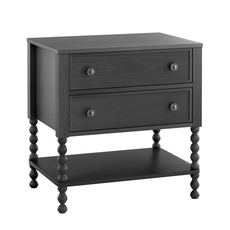 Table de bout à 2 tiroirs avec tablette ouverte, pieds tournés en chêne massif et tiroirs à fermeture en douceur, table d'appoint Farmhouse pour le salon ou la chambre à coucher, installation rapide en 15 minutes