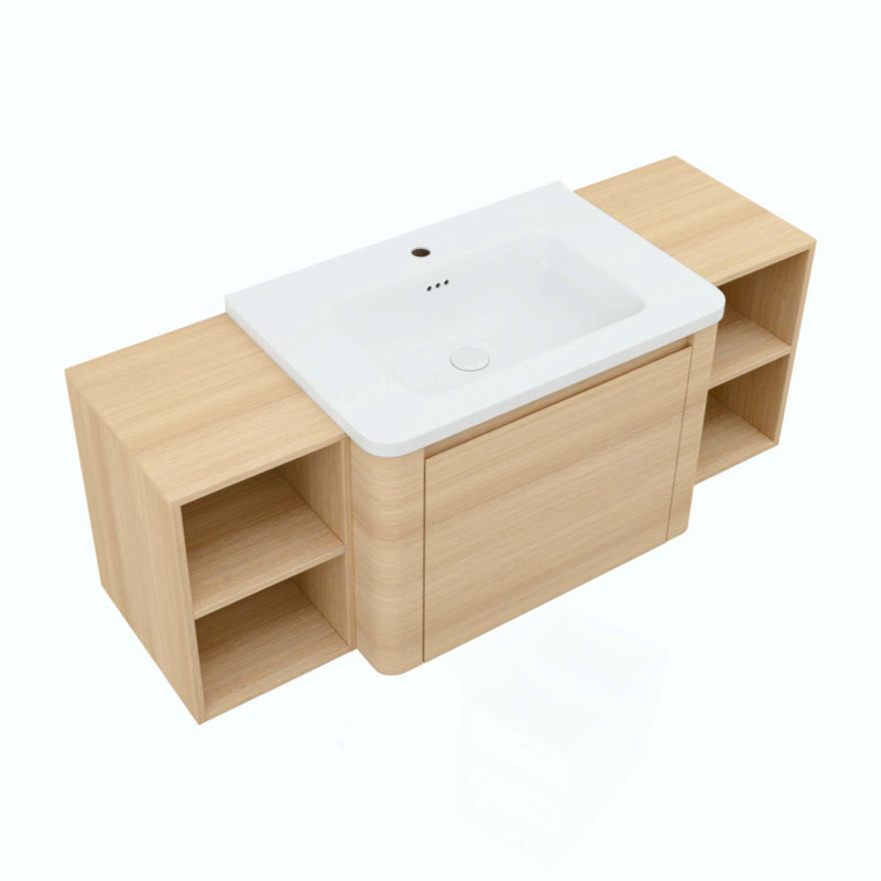 Meuble-lavabo mural avec lavabo en céramique, 2 tablettes de rangement et 1 porte à fermeture en douceur, contreplaqué, 52"