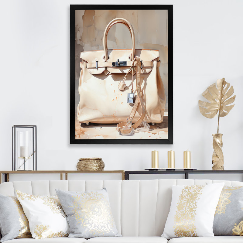 Jacarria Minimalim, sac à main beige I, impression sur toile, H 32 po x l 16 po x P 1 po, Cadre photo noir