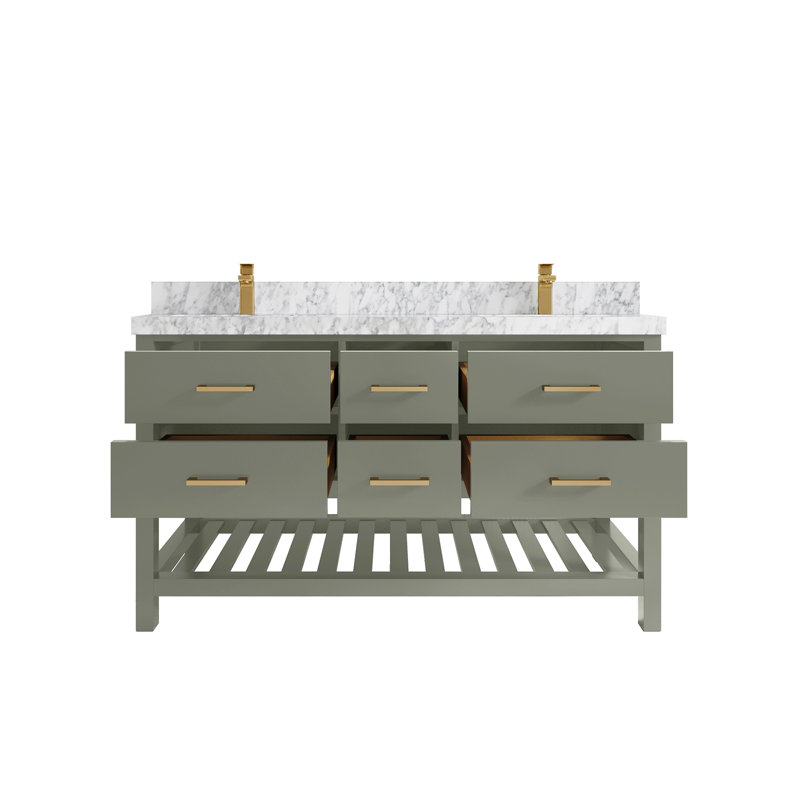 Parker 60 po X P 22 po Meuble-lavabo double D, Marbre de Carrare