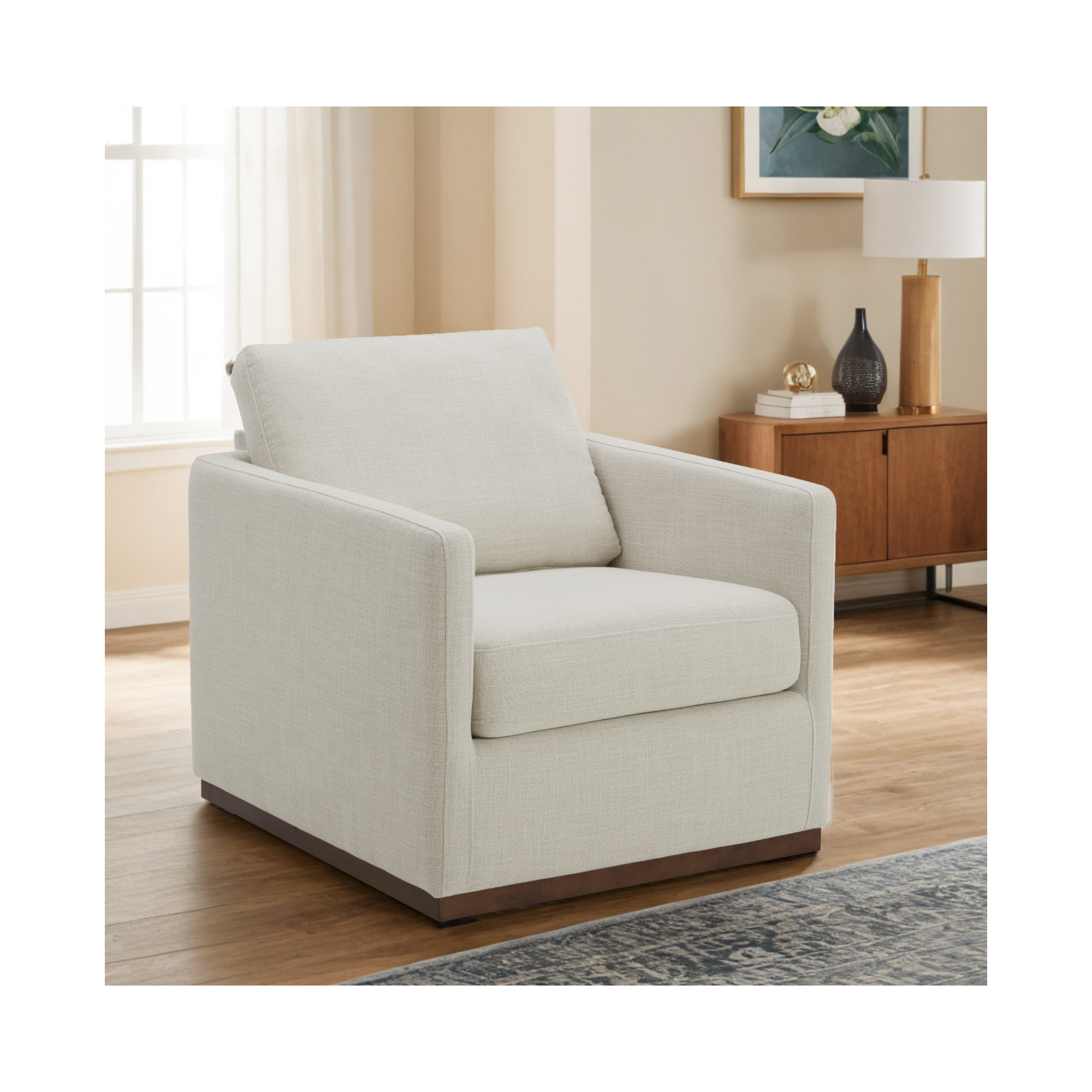 Bobbi Upholstered Swivel Armchair, Effie Linen Performance Linen