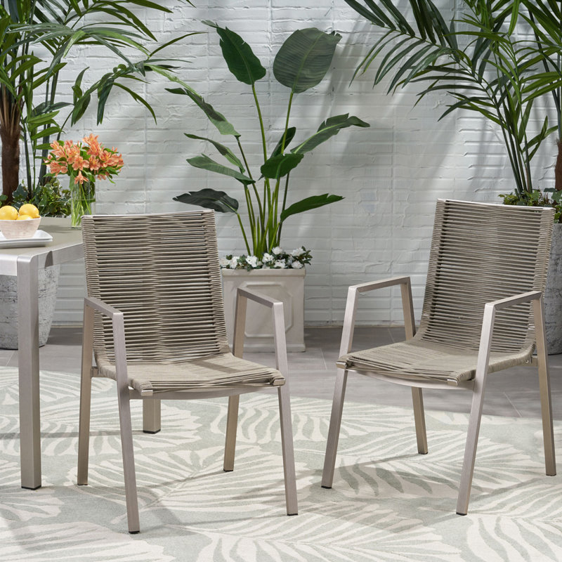 Chaise d'extérieur en aluminium avec assise en corde, Taupe