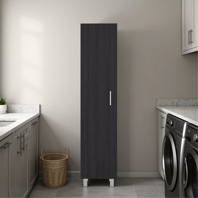 Space - Efficient Freestanding Storage Cabinet With Tall Single Door, 4 Interior Shelves, Metal Legs, Black For Bedroom And Office Enclosed Storage, Particle Board Utility Spaces