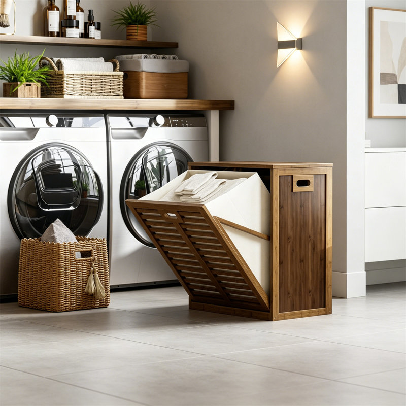 Bamboo Laundry Room Organiser, Walnut
