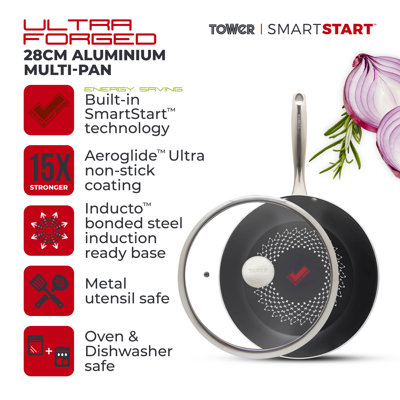 Tower T900308 SmartStart Ultra Forged 28cm Multi-Pan & Lid with Aeroglide Ultra Non-Stick Coating, Induction Compatible