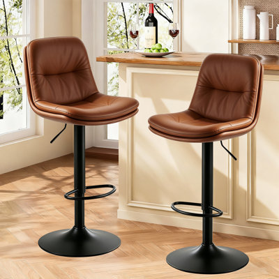 Ensemble de 2 tabourets de bar pivotants à 360 degrés avec sièges rembourrés pour îlot de cuisine, brun