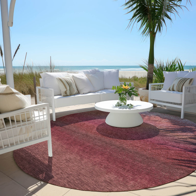 Machine Washable Indoor/Outdoor Xhevrie Red Rug, Round 8'