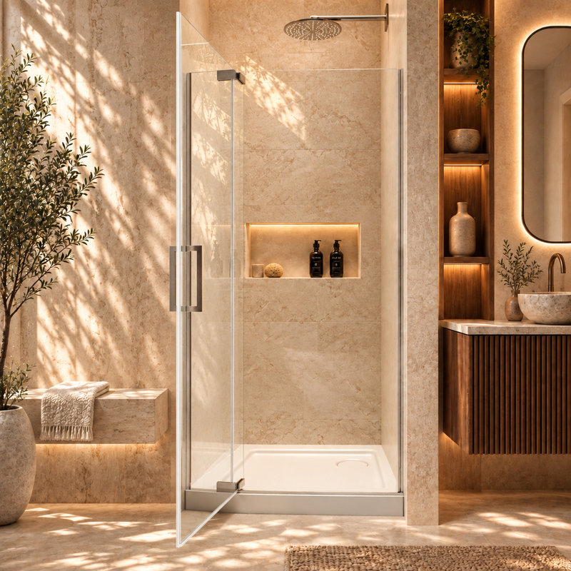 32'' - 36'' W x 70'' H Frameless Pivot Shower Door with SGCC-Certified Tempered Glass, Reversible Installation, and 4'' No-Cut Width Adjustment