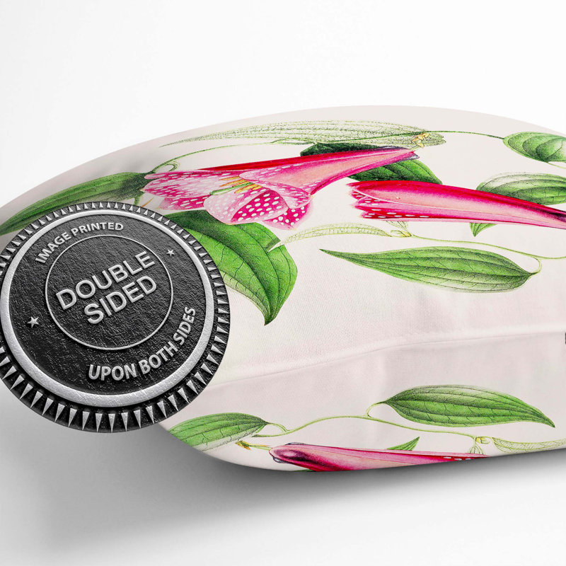 Illustration of Spotted Pink Flowers Cushion with Filling, 40cm H x 40cm W x 15cm D