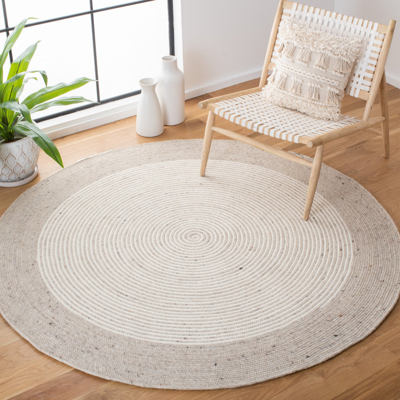 Tapis beige / ivoire en laine / coton tissé à la main Aria, Rond 5 pi