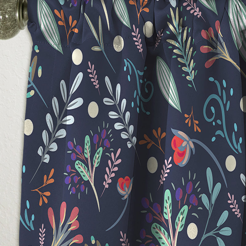 Floral Curtain Panel, Forest Leaves Blackout Decor - Sparkling Forest Leaves on Dark Blue, 52" W x 108" L