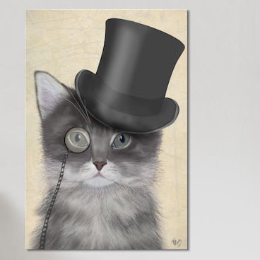 «Cat with Top Hat II», impression sur toile, H 26 po x l 18 po x P 1,5 po, Toile tendue, Pas de tapis