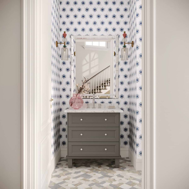 Ako 6" Hexagon Marble Micro Mosaic Tile, Azul Blue