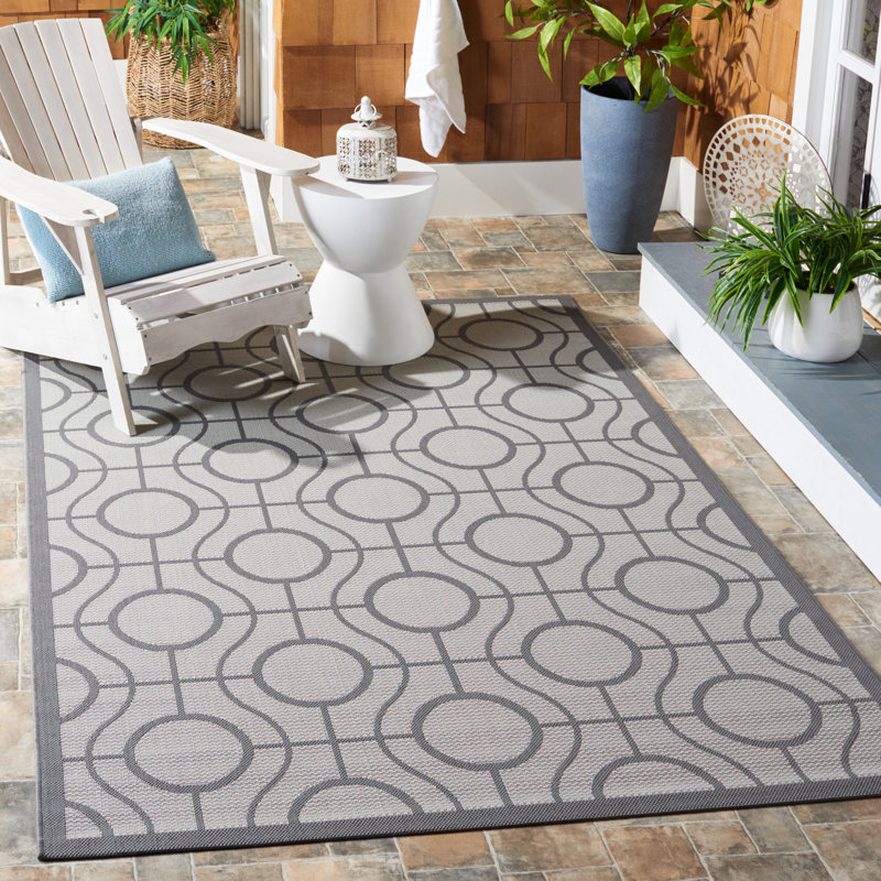 Arneshia Geometric Gray Indoor / Outdoor Area Indoor/Outdoor Area Rug, Rectangle 4' x 5'7"
