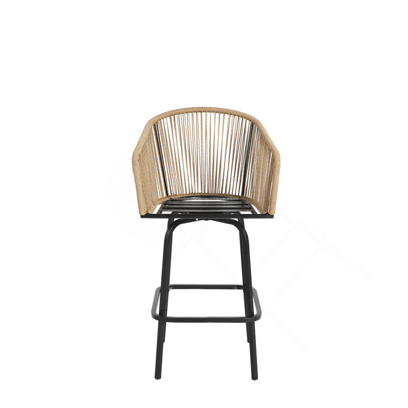 Tabourets de bar d'extérieur, tabourets de bar de patio avec accoudoirs, chaises de bar en rotin toutes saisons avec dossier, tabourets de bar en osier pour la cour, le jardin, la piscine, le balcon et la terrasse