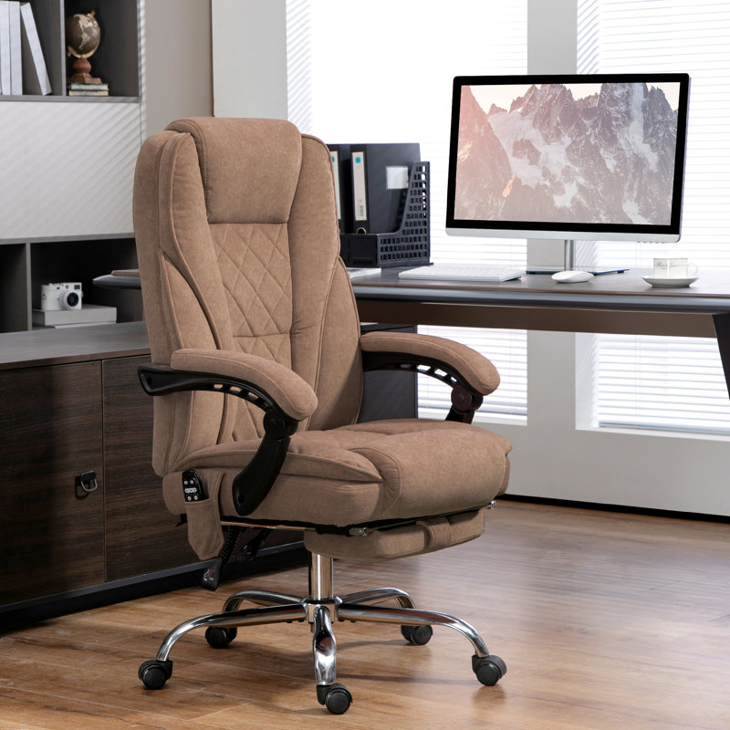 Chaise de bureau avec repose-pieds, brun, 6 massages et chaleur, hauteur réglable, bureau inclinable brun