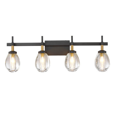 Luminaire de meuble-lavabo moderne industriel 32,25 po en bronze urbain avec accents dorés brossés, verre en cristal transparent