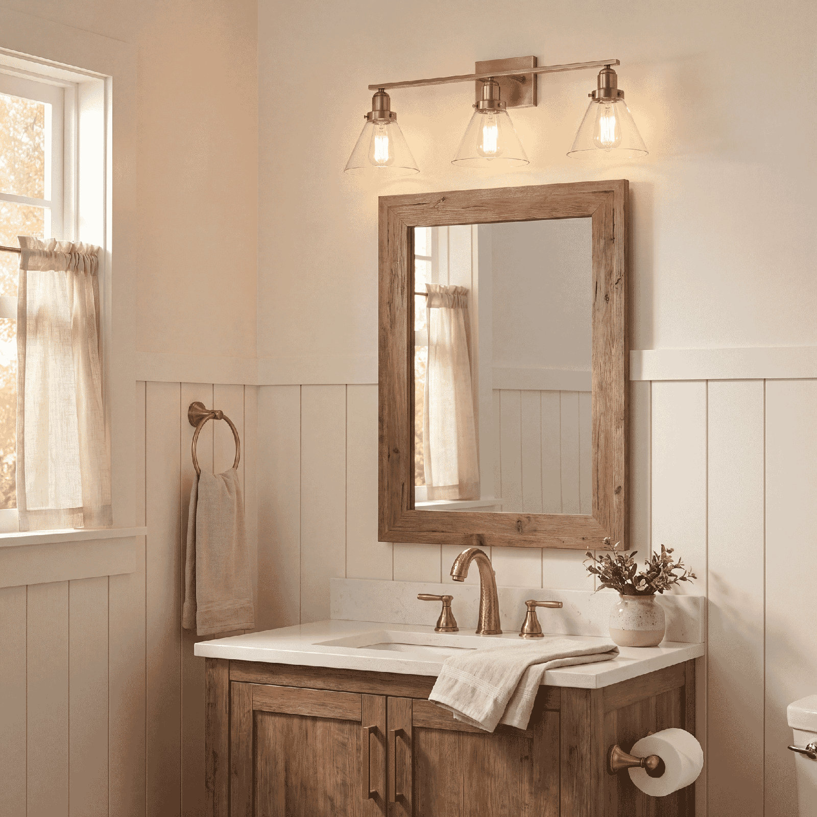 Catalina 3-Light Dimmable Bath Sconce, Warm Brass