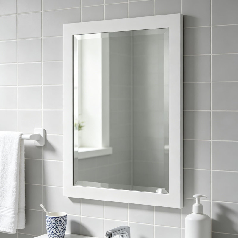 Miroir de salle de bain pour salle de bain avec verre biseauté, cadre en bois massif et quincaillerie de suspension, parfait pour la salle de bain, la salle d'eau ou la salle de lavage
