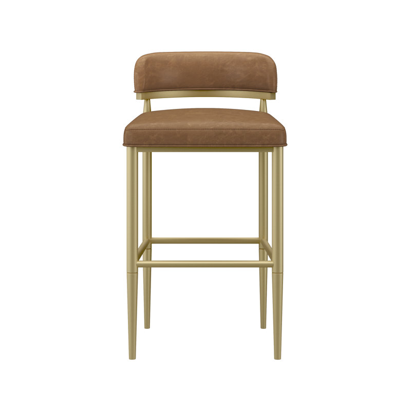 Habr Metal And Upholstered Adjustable Height Stool, Gold With Brown PU