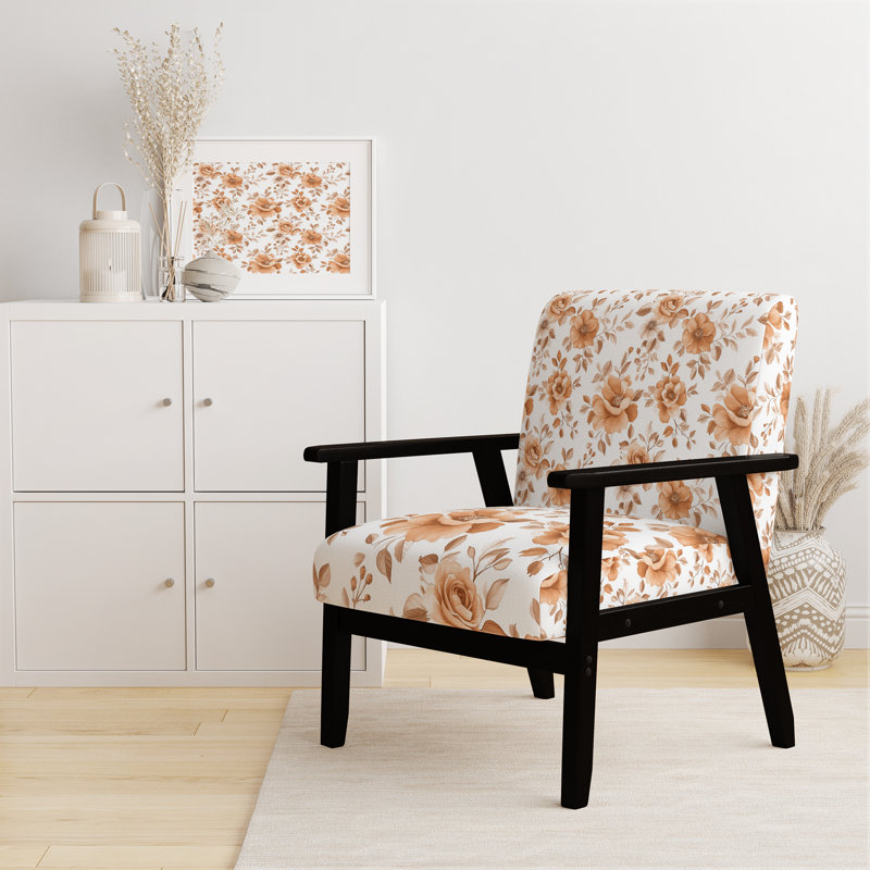 Chaise d'appoint Country Farmhouse - Fauteuil Rust Cottage Florals, Accoudoirs carrés noirs