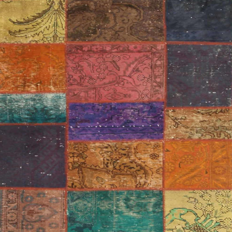 Tapis patchwork orange / jaune / turquoise, Carré 5 pi