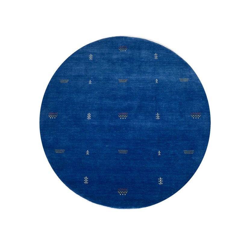 Blue Gabbeh Hand -Knotted Wool Rug, Round 200cm