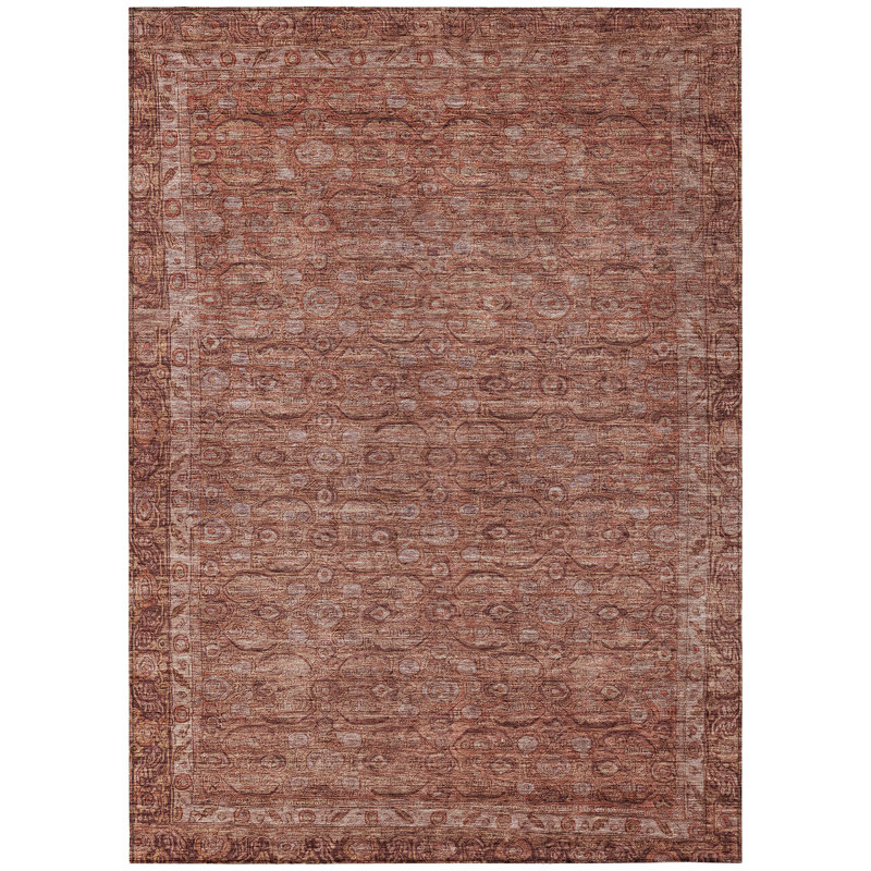 Terracotta Flat Woven Rectangular Synthetic Washable Rug 5' x 7'