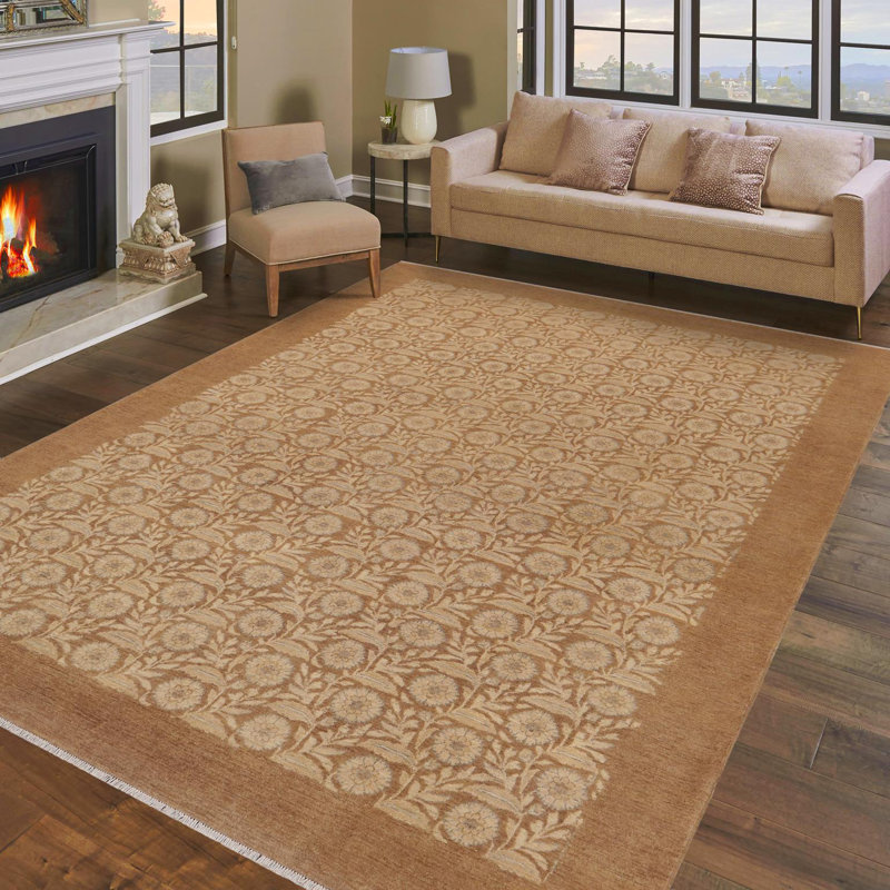 Tapis oriental brun en laine noué à la main 9 pi 1 po x 12 pi 4 po Baccio