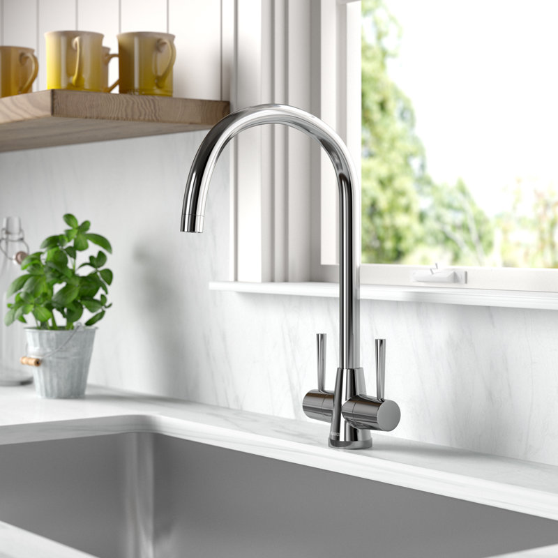 Max Twin Lever Monobloc Tap, Brushed Steel