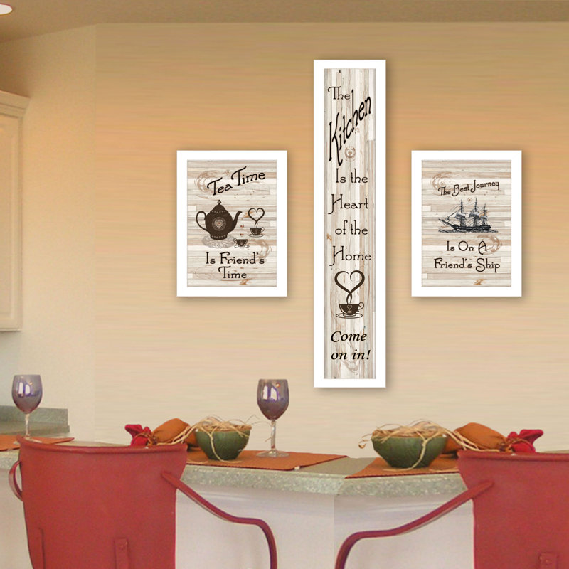 Ensemble d'art mural encadré 3 pièces The Kitchen Collection II, H 32 po x l 10 po x P 1 po, Cadre blanc