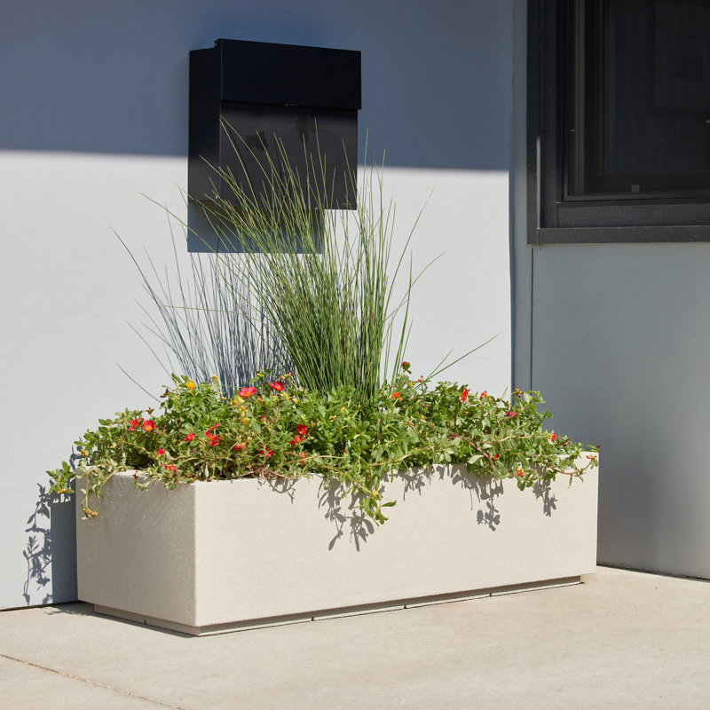 Gita Lightweight Outdoor Trough Planter Box, White Granite, 12" H x 46" W x 17" D