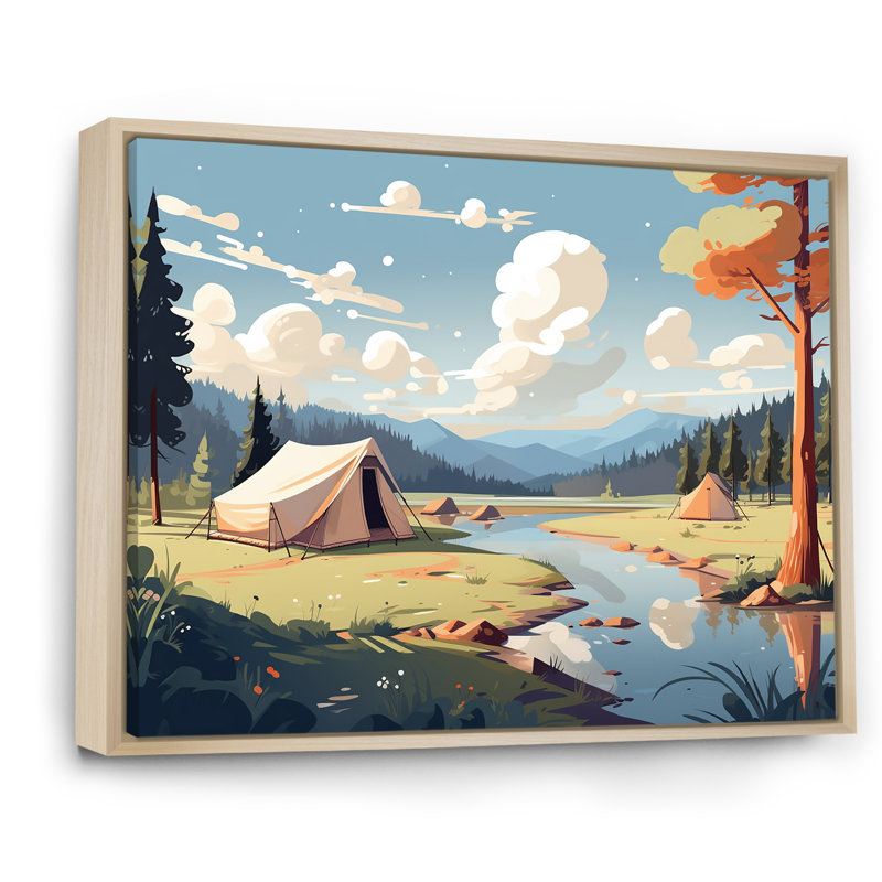 «Camping By The River Scenery II», reproduction sur toile, H 24 po x l 32 po x P 1 po, Cadre naturel flottant