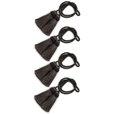 Curtain Tiebacks 37.8" Handmade Decorative Curtain Holdbacks Rope With Tassel(Charcoal, 4P)