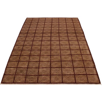 Tapis bourgogne / brun en laine noué à la main 8 pi x 9 pi 4 po Fabiano