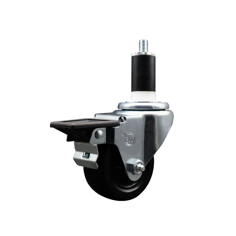 Roulettes pivotantes extensibles en caoutchouc dur de 3 po 1-3 / 4 po avec frein SCC