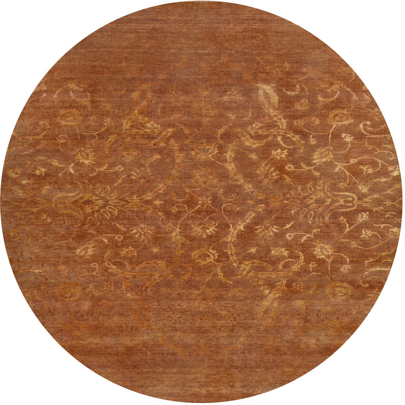 Tapis floral floral orange, Rond 7 pi