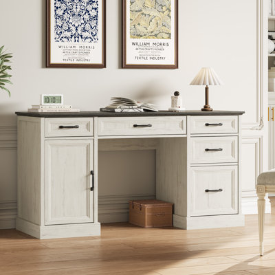 Hava 58" W Farmhouse Office Writing Desk With Drawer,Executive Desk,File Cabinet