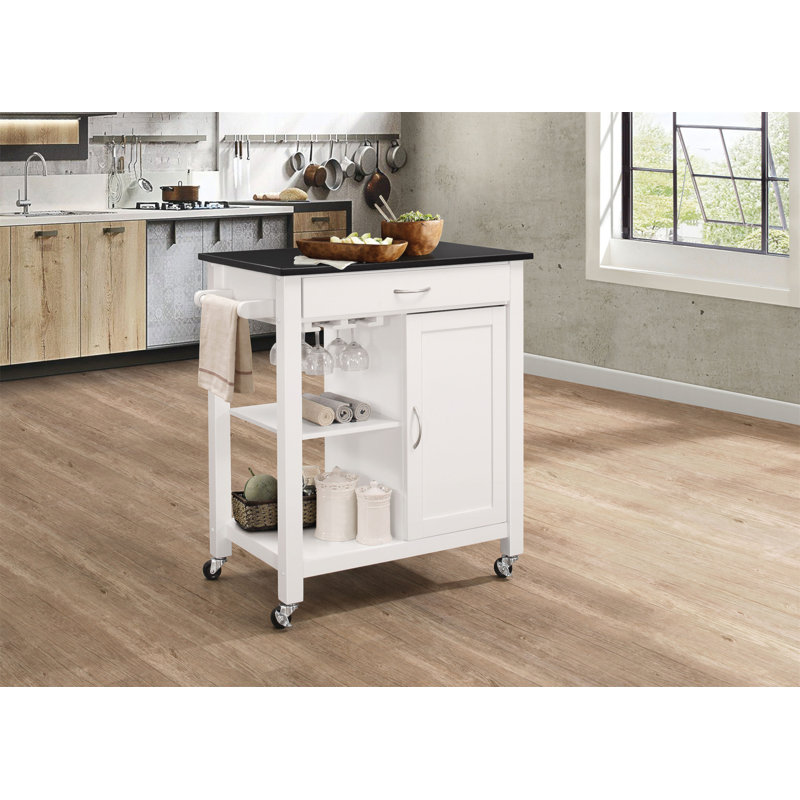 Chariot de cuisine multifonctionnel Ottawa avec plateau en bois durable et beaucoup de rangement, parfait pour les cuisines modernes et l'organisation efficace.