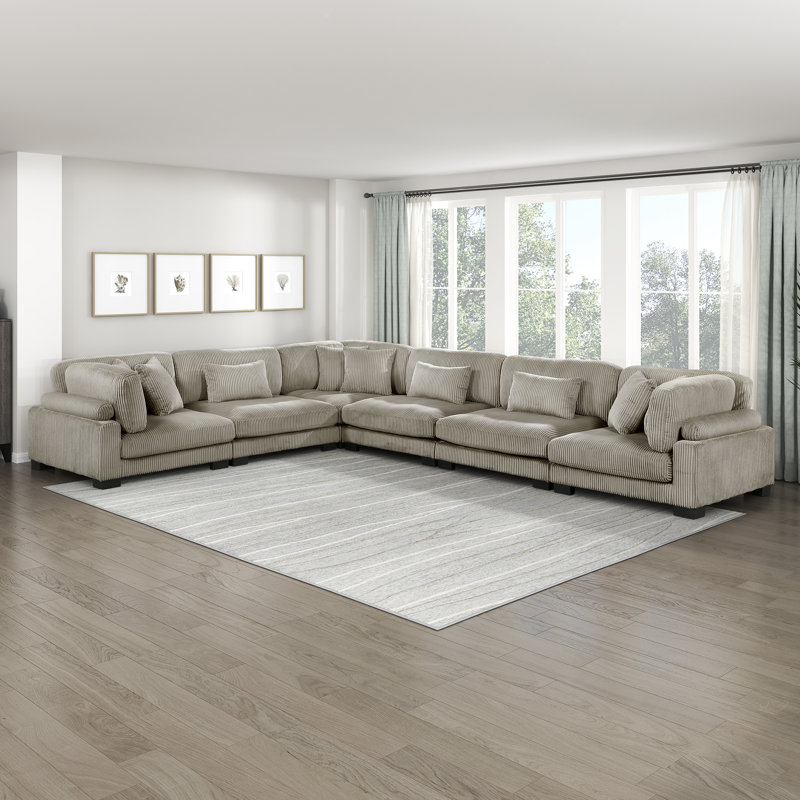 Brinsley 5-Piece Corduroy Modular Sectional with Pillows, 34.5" H x 180" W x 135" D, L-Shape, Taupe Corduroy