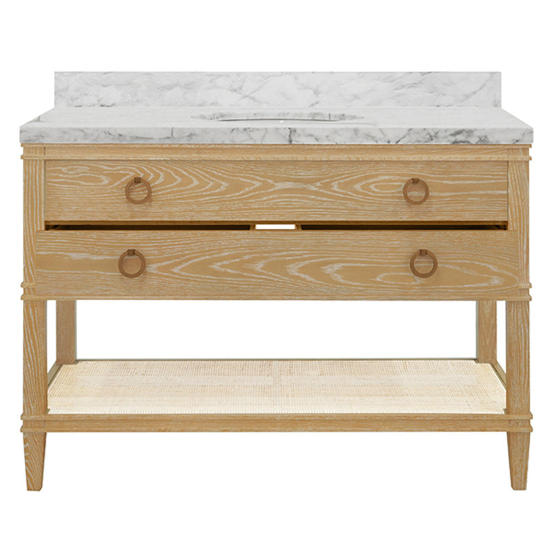 Cutler 36.5" Free Standing Single Bathroom Vanity with Carrara Marble Top, Brown/Ivory, 48"