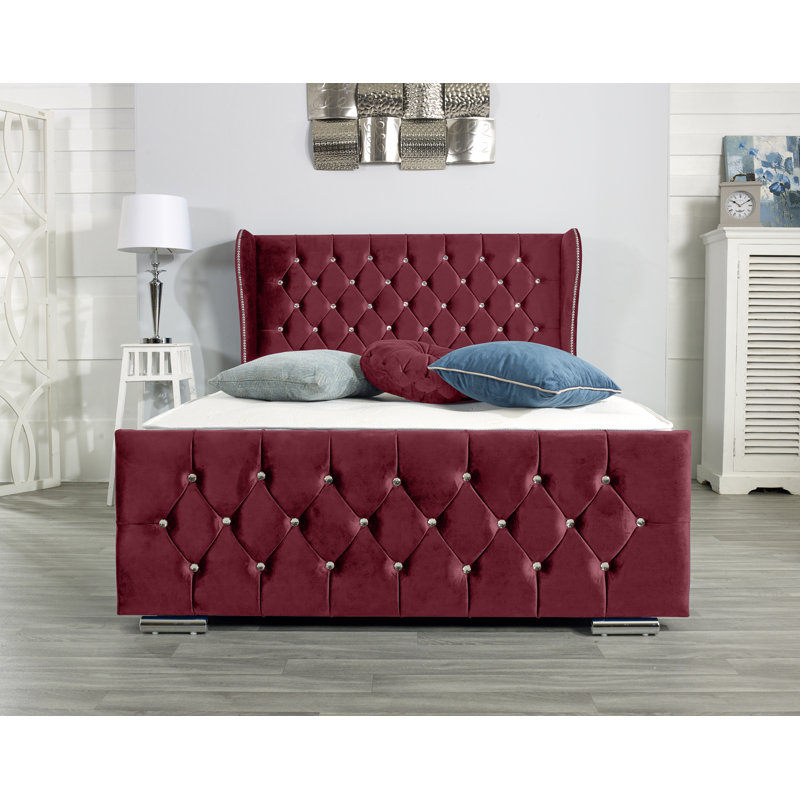 Lamberton Upholstered Bed Frame, Maroon, European Single (90 x 200 cm)