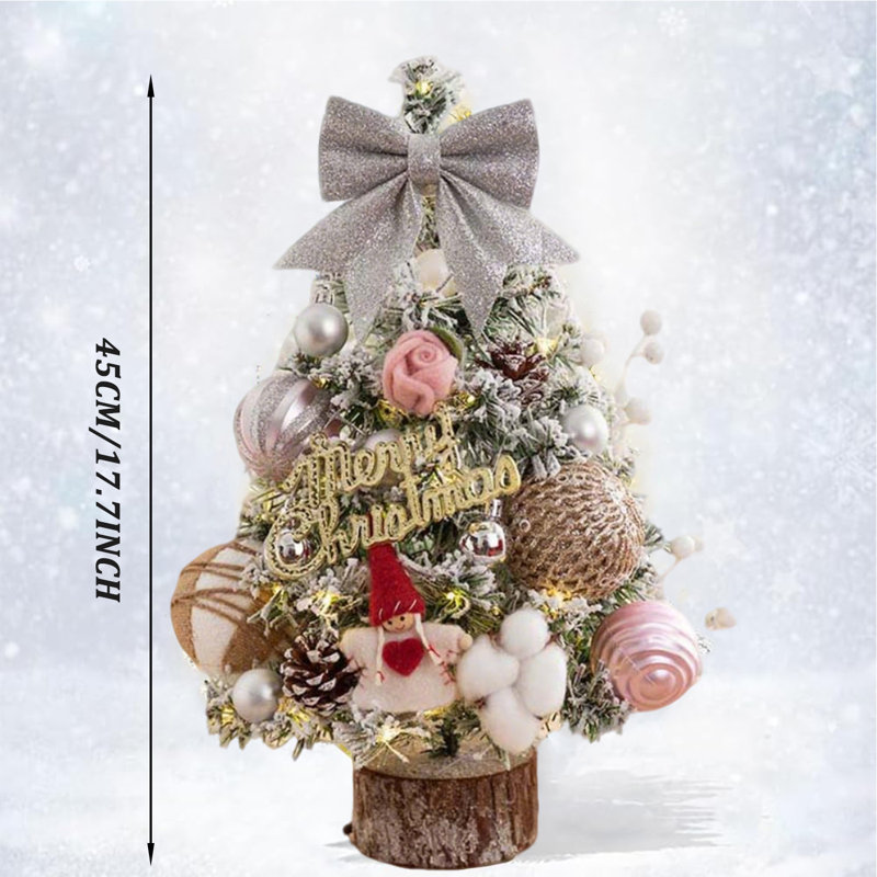 Décorations de Noël, mini arbre de Noël artificiel avec aiguilles de pin floquées, décoration de baies pour décoration d'intérieur, de maison, de bureau et de fête de Noël (rose)