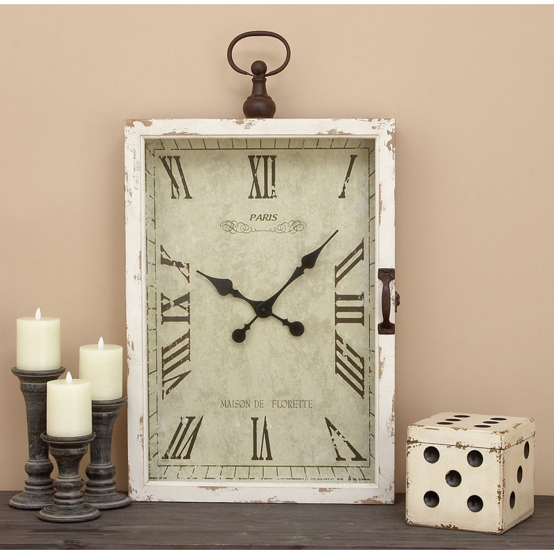 34" White Distressed Wood Pocket Watch Style Wall Clock